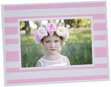 (D) White Striped 4" x 6" Photo Picture Frame, Gift for Girls and Boys (Pink)