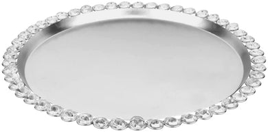 (D) Judaica Charger Plate With Crystal Embellished Border (Silver)