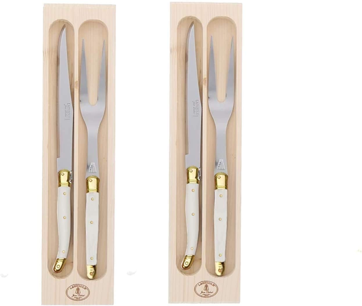 (D) Laguiole Flatware Jean Dubost Carving Fork and Knives Set 2 PACK