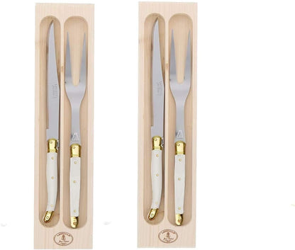 (D) Laguiole Flatware Jean Dubost Carving Fork and Knives Set 2 PACK