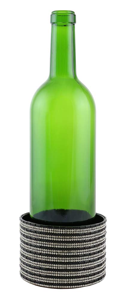 (D) Decorated Wine Coaster, Silver and Black Crystal Strip, Wine Bottle Holder