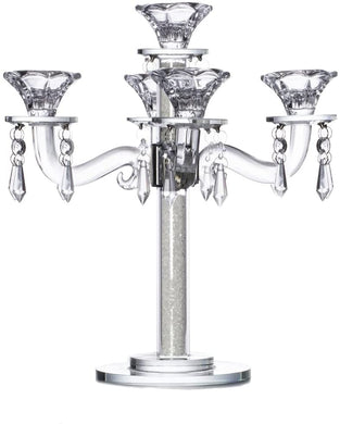 (D) Judaica Crystal Candelabra 5 Arms Medallions, Candle Holder Centerpiece