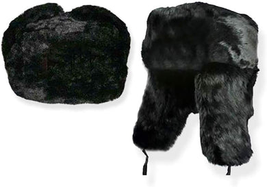 (D) Russian Souvenirs Black Faux Fur Ushanka Hat Size (58 - M - 7 1/4