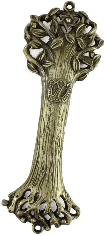 (D) Judaica Metal Mezuzah Case Tree of Life Antique Brass for Door (4.5'')