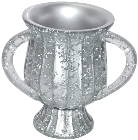 (D) Judaica Polyresin Wash Cup with 2 Handles 'Tulip' (Silver Crystals)