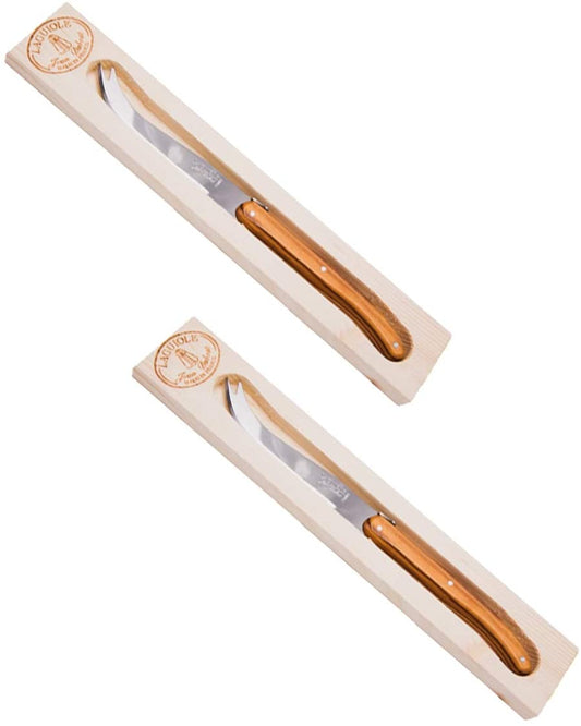 (D) Laguiole French Hand Made Rustic Olive Wood Cheese Knife in a Box, Vintage (2 PC)