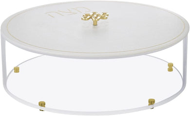 (D) Judaica Lucite Matzah Box with White Leatherette Cover and Knot Handle