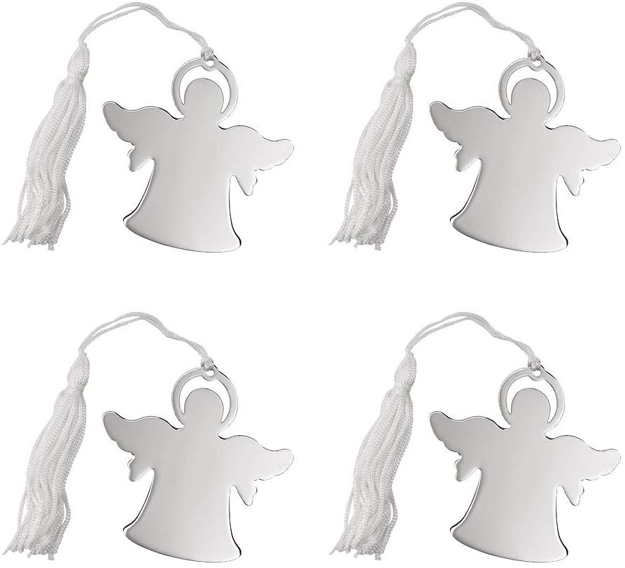 (D) Holiday Ornament, 4-pc Silver Christmas Tree Decoration with Cutouts (Angel)