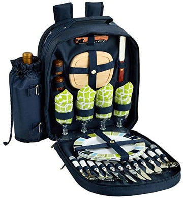 (D) 4 Person Picnic Backpack Bag, Full Equipment Set for Outdoor Light Green