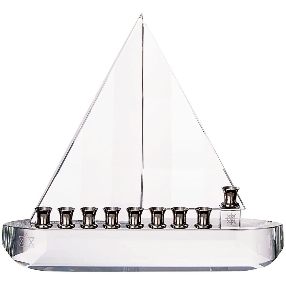 (D) Judaica Crystal Sailboat Chanukah Holiday Decor Candles Holders