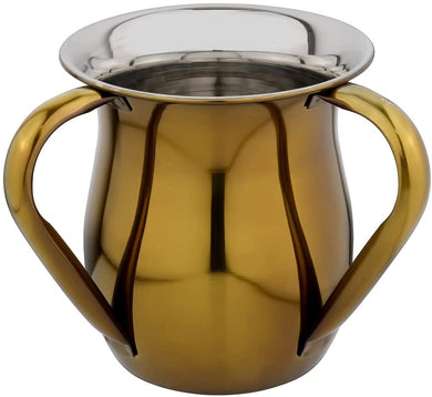 (D) Judaica Stainless Steel Wash Cup with Stone Decor (Gold)