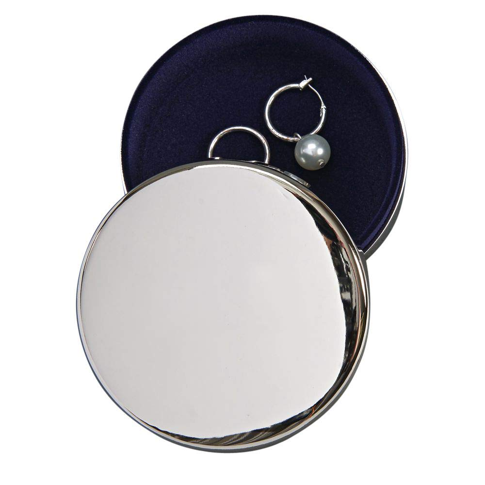 (D) Round Stainless Steel Jewelry Box for Women Silver Storage Box, Keepsake Box