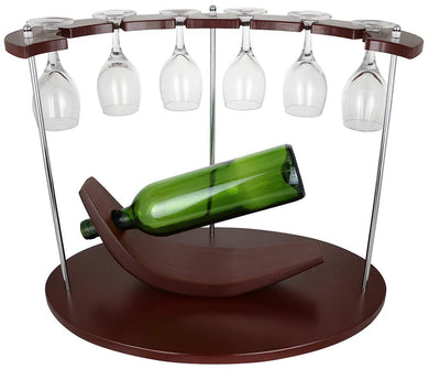 (D) Wine Bottle Holder and 6 Glasses Holder for Dining Table and Bar Counter