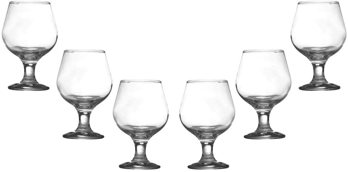 Kouros Cognac Stemmed Glasses 8 Oz, Modern Crystal Clear Glassware Set of (6)