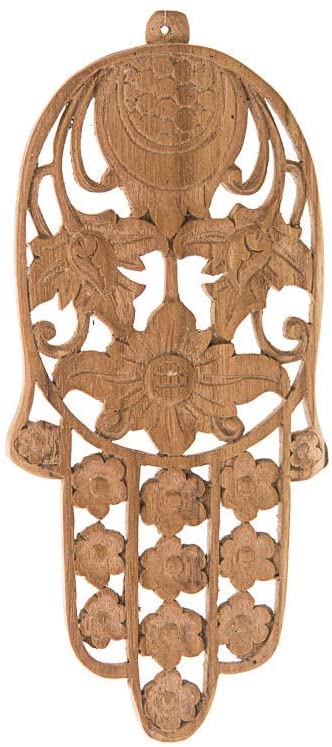(D) Judaica Wall Hamsa Hand Carved Teak Wooden Traditional Jewish Sign