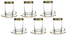 (D) Set of 6 Tea Glasses, 24K Gold Rim, Vintage Floral Pattern