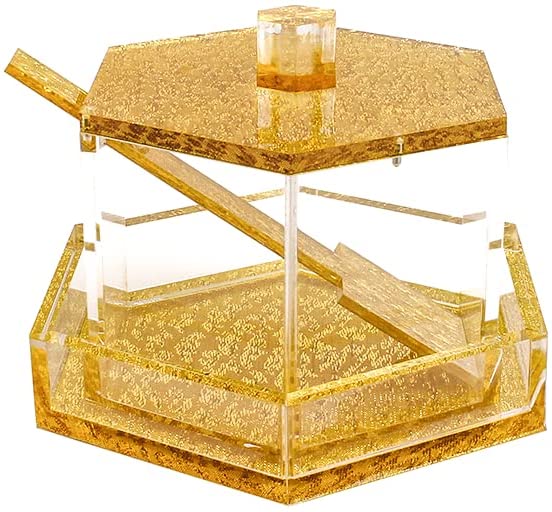 (D) Judaica Honey Dish with Lid and Spoon Acrylic Hexagon