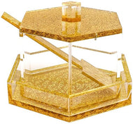 (D) Judaica Honey Dish with Lid and Spoon Acrylic Hexagon (Gold on Base)