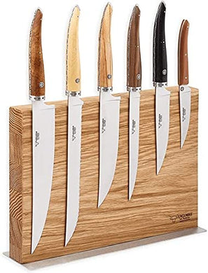 (D) Laguiole 7-Piece Kitchen Cutlery Set on Magnetic Oak Block (Mixed Wood Handles)