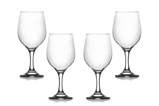 Fame Stemmed Wine Glasses 13.25 Oz, Modern Clear Goblets, Glassware Set of 4
