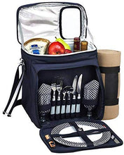 (D) Picnic Cooler for Two with Blanket, Backpack Bag, Equipment for Outdoor (Blue)