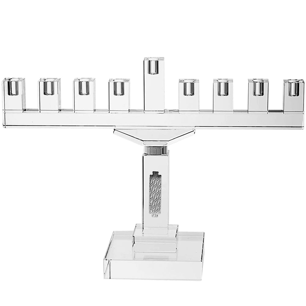 (D) Judaica Crystal Menorah for Oil Chanukah (Silver Plated)