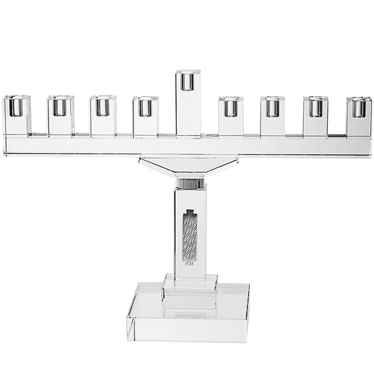 (D) Judaica Crystal Menorah for Oil Chanukah (Silver Plated)
