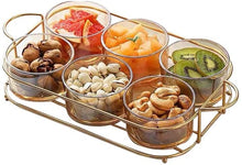 (D) Judaica Elaborate Dip Bowl Set with Tray Serving Table Bowls (6 PC, Clear)