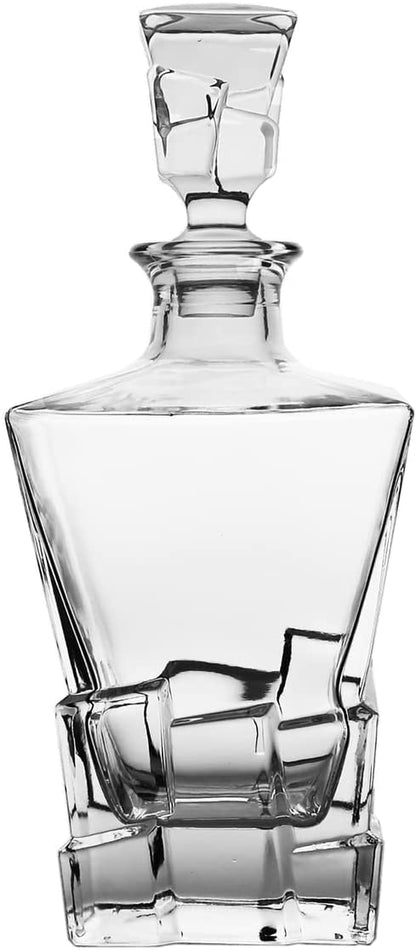 (D) Cube Design Crystal Decanter Set with Six Cups For Cognac 9.63 Oz