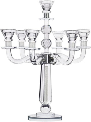 (D) Judaica Crystal Clear Candelabra Middle Stem 2 Ball (7 Arm 38cm H)