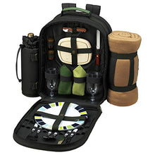 (D) Picnic Backpack Bag for 2, Full Set for Outdoor with Blanket (Green)