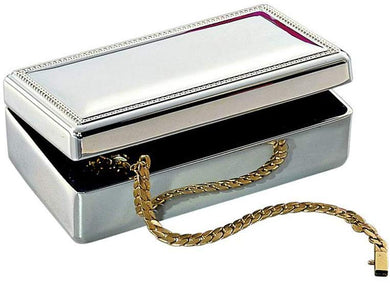 (D) Rectangular Stainless Steel Jewelry Box, Silver Box with Beaded Borders