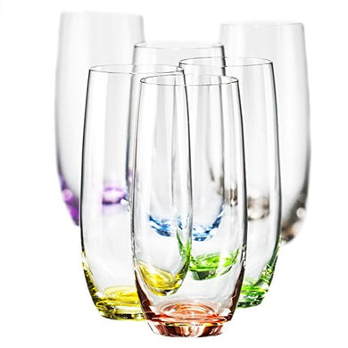 Bohemia Collection Rainbow Set of 6 Beverage Highball Colored Glasses, 12oz