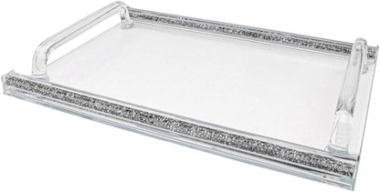 (D) Judaica Crystal Glass Tray for Serving with Inner Stones 16.5"x11.75"