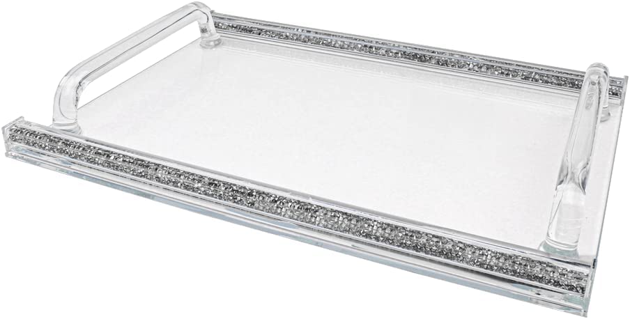 (D) Judaica Crystal Glass Tray for Serving with Inner Stones 16.5
