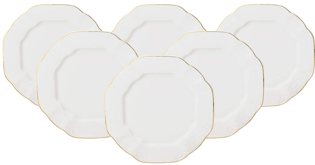 Royalty Porcelain 6-pc Gold Rim Polygonal Set of Plates for 6 (Dinner)