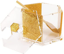 (D) Judaica Honey Dish with Lid and Spoon Acrylic Hexagon (Gold)