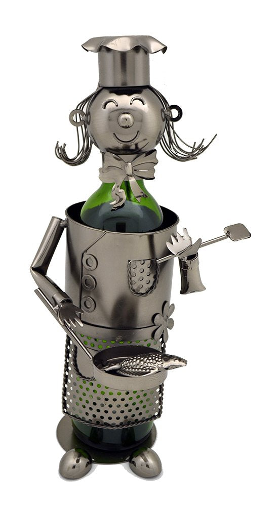 (D) Wine Bottle Holder, Lady Chef with Pan, Kitchen Decoration