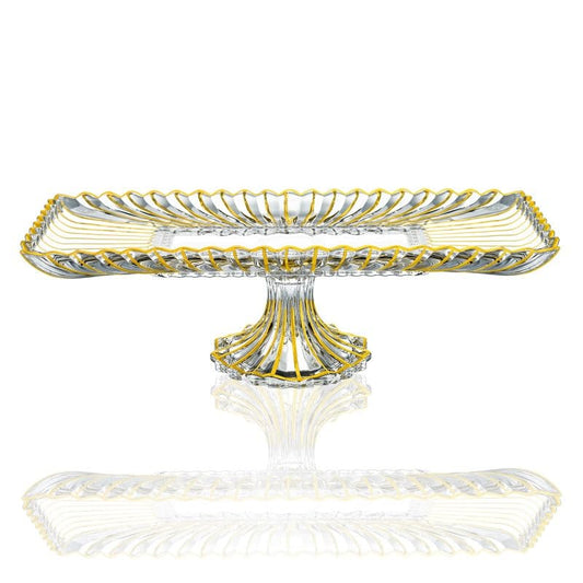 (D) Rectangular Fluted Gold and Clear Cake Stands for Party 14.8" x 6.9"
