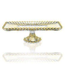 (D) Rectangular Fluted Gold and Clear Cake Stands for Party 14.8" x 6.9"