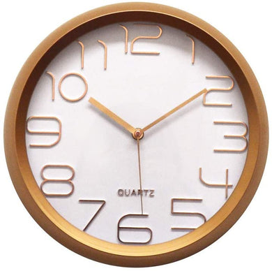 (D) Rose Gold Round Clock Silent Battery Operated Minimal Wall Decor 12''