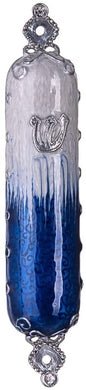 (D) Judaica Jeweled Royal Blue and Light Blue Enamel Mezuzah for Door 4.75 L