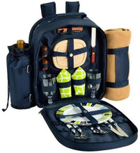 (D) Picnic Backpack Bag for 2, Full Set for Outdoor with Blanket (Trellis Green)