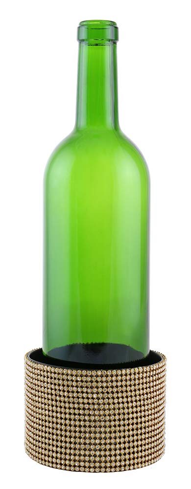 (D) Decorated Wine Coaster, Golden Crystal Pieces, Wine Bottle Holder