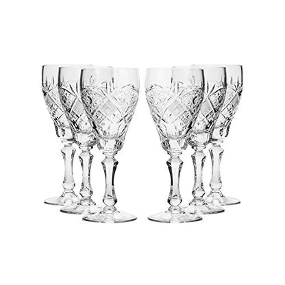 Set of 6 Neman Glassworks, 7.7-Oz Hand Made Vintage Russian Crystal Wine Glasses, Classic Wine Goblets Old-fashioned Glassware