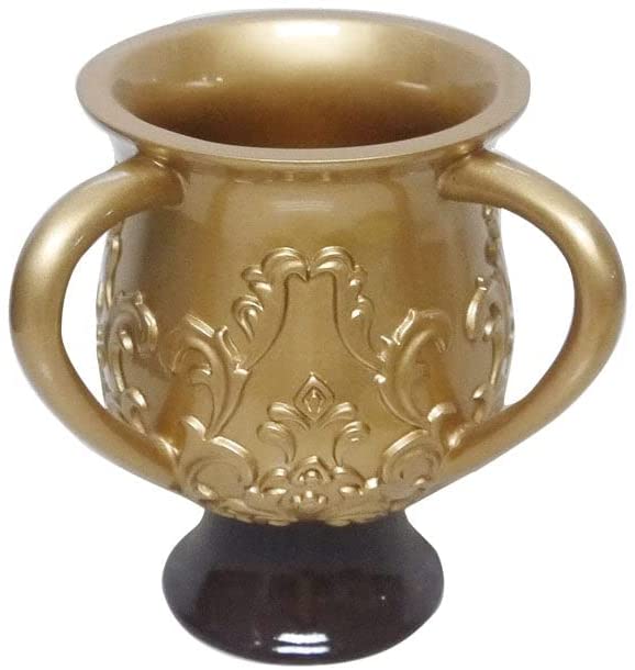 (D) Judaica Polyresin Gold Design Wash Cup on Led with 2 Handles (Gold)