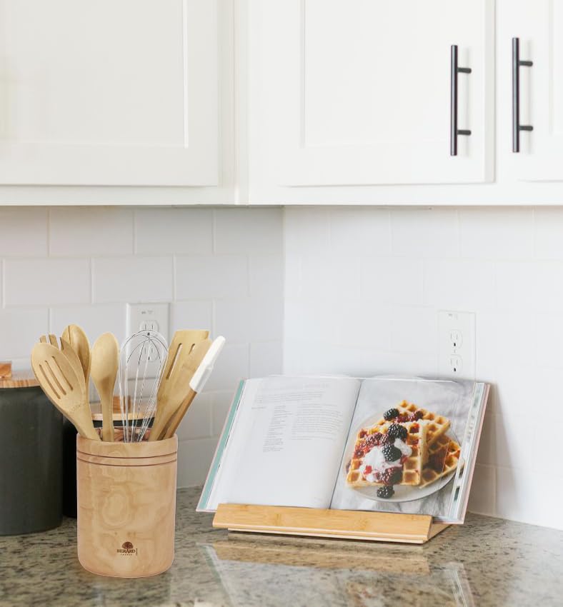 (D) Laguiole Hand Made French Olive Wood Utensil Holder, Vintage 1 Pc or Set of 2