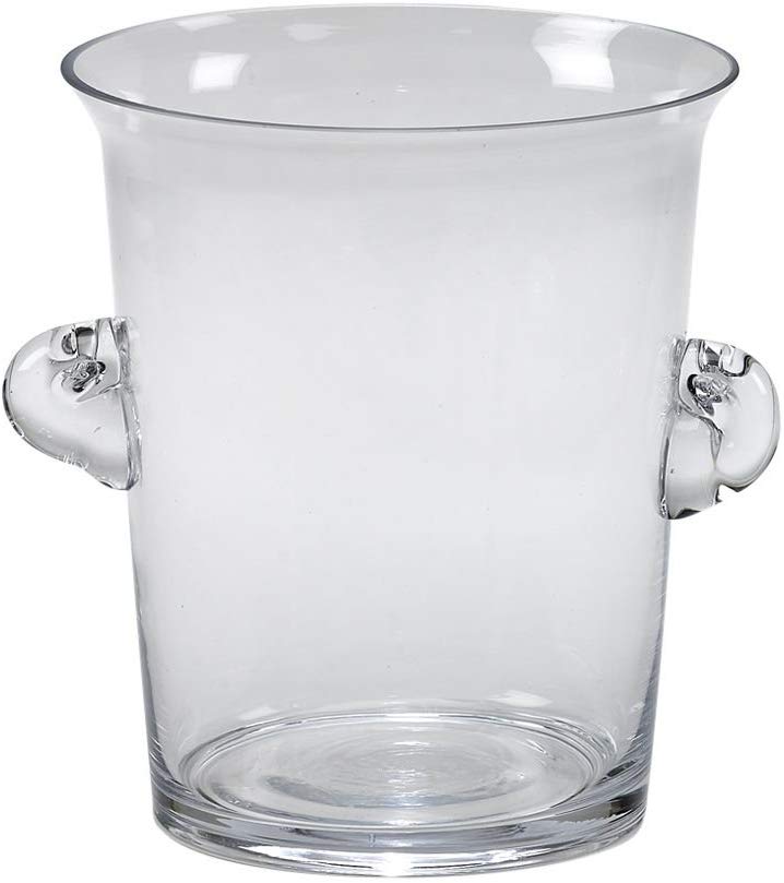(D) Luxury Clear Glass Ice Bucket, Wine Chiller Carafe with Handles 8.5 Inches