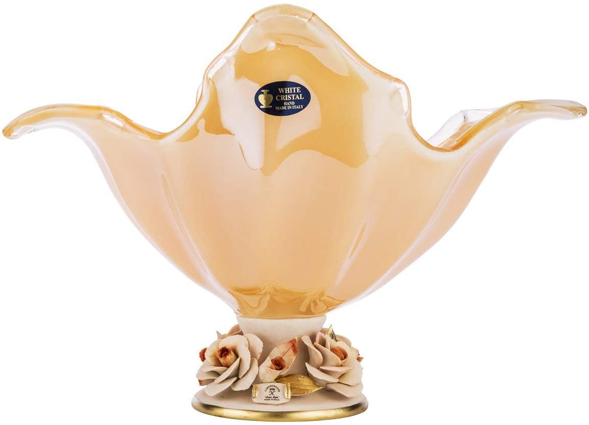 Large Footed Fruit Murano Glass Bowl Centerpiece Bowl 16 Inch (Honey)