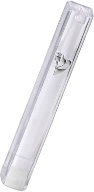 (D) Judaica Mezuzah Kosher Scroll Holder for Door (5.9'', Mother-of-Pearl Silver)